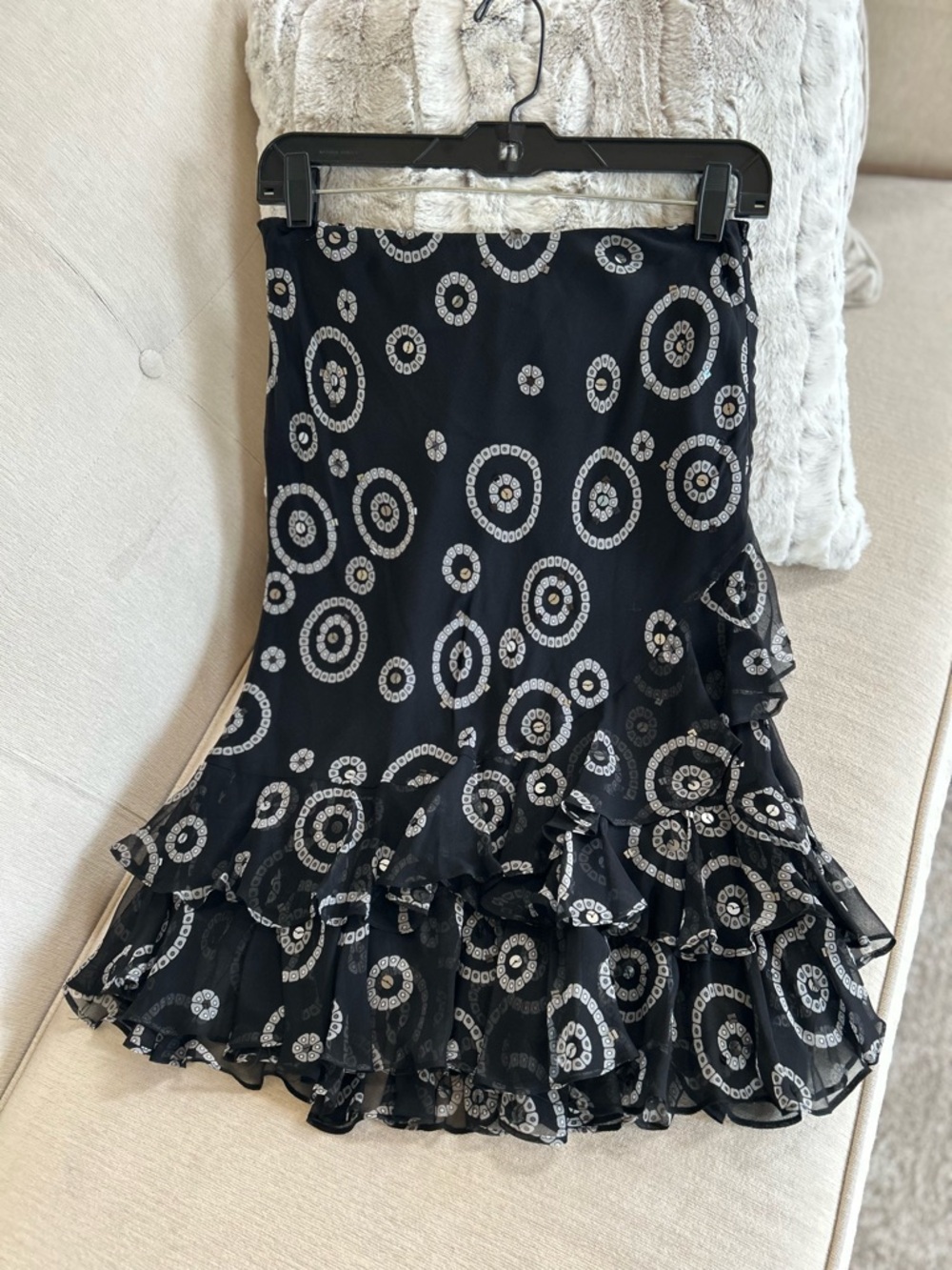 Alfani Black Circle-Print Ruffle Midi Skirt with Touches of Sequins